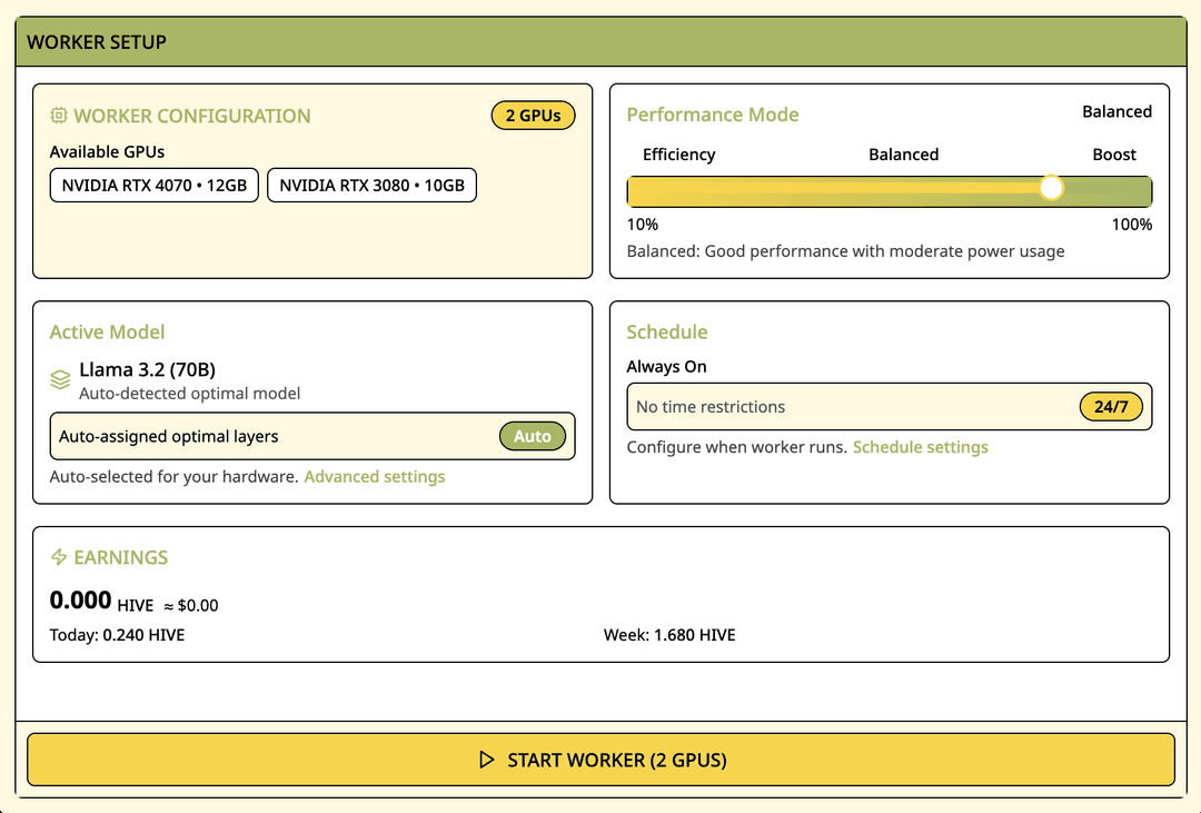 Worker set-up GUI screenshot