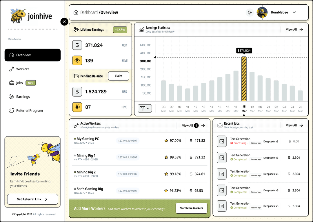JoinHive dashboard screenshot